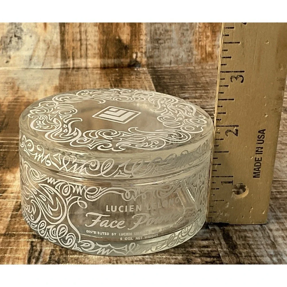 Vintage Lucien Lelong Face Powder Glass Jar Decorative Swirl Design 5oz